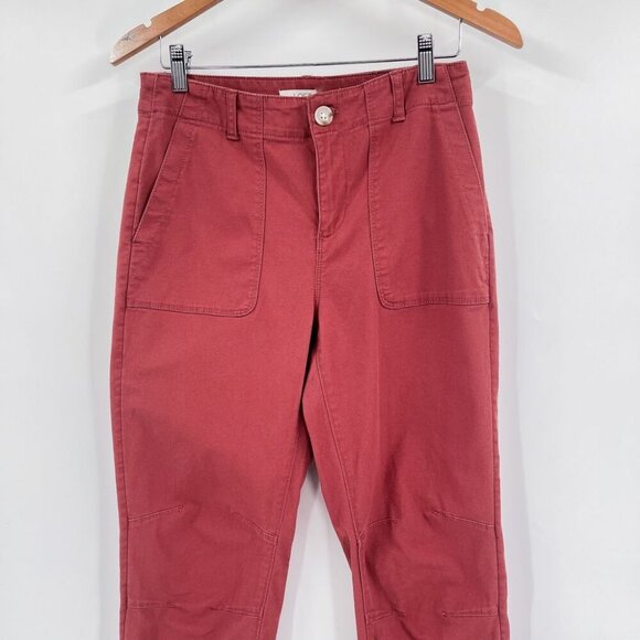 Loft Ann Taylor Utility Jogger Tapered Trouser Pants High Waisted Red Pink 4 - Picture 6 of 11